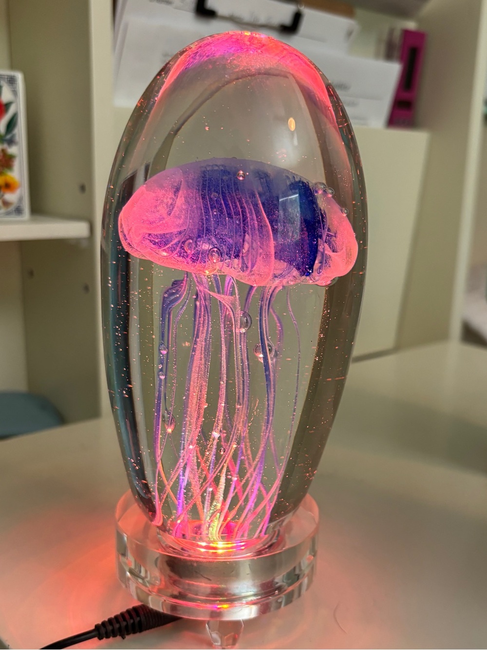 LED Jellyfish Glass Accent Lamp - Multicolor With One Large and One Mini